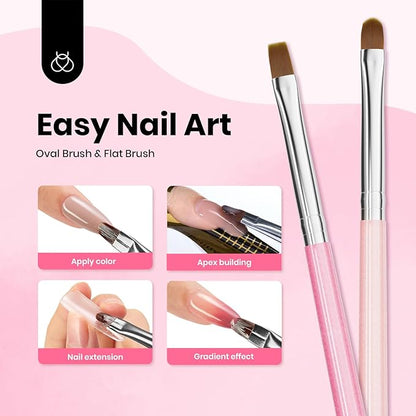 Beetles Nail Art Brushes, 6 Pcs Fingernail Art Design Pens, Pink Handle French Tip Ombre Clean Up Nail Brush Set for Gel Polish with Palette DIY Manicure Tools Gift for Women
