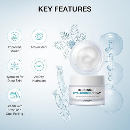 Donginbi LAB 1899 Red Ginseng Hyaluronic Cream - Deep Hydrating Cream for Dry Skin, Face Moisturizer with Hyaluronic Acid, Korean Red Ginseng, Korean Skin Care Gifts for Women, 1.69 floz
