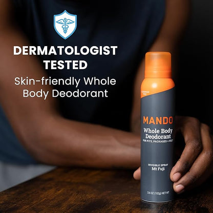 Mando Whole Body Deodorant For Men - Invisible Spray Deodorant - 72 Hour Odor Control - Low Irritation Formula - Aluminum Free, Benzene Free - 3.6 ounce Cans (Pack of 2) - Mt Fuji