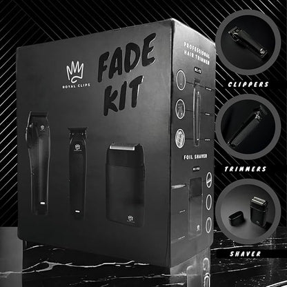Royal Clips Hair and Beard Fade Kit 2.0 – Professional Clipper, Trimmer & Foil Shaver Bundle for Men, Complete Haircut Set for Barbers – Ideal Holiday Gift for Men, Fathers, Brothers & Barbers - Black