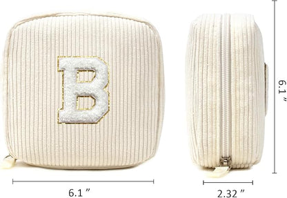 LETGO Birthday Gifts for Women Small Personalized Initial Monogram Makeup Bag,Preppy Corduroy Makeup Bags Travel Toiletry Bag Cute Pouch Purse for Her Mom Girlfriend Wife Sister Teacher Bridesmaid