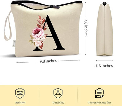 Vavabox A-Z Personalized Makeup Bag, Birthday Gifts for Women Mom, Gifts for Best Friend, Bride Bridesmaid Cosmetic bag (W, Yellow)