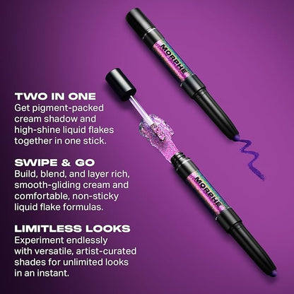 Morphe Mixed Signals Dual-Ended Eyeshadow Stick - Cream Eyeshadow Pigment & Chrome Liquid Flakes for Bold, Layered Eye Makeup Looks - Into It/Over It (0.96 oz)