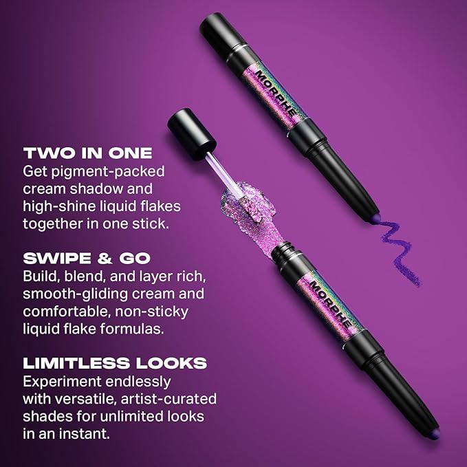 Morphe Mixed Signals Dual-Ended Eyeshadow Stick - Cream Eyeshadow Pigment & Chrome Liquid Flakes for Bold, Layered Eye Makeup Looks - Self Ware/Don't Care (0.96 oz)