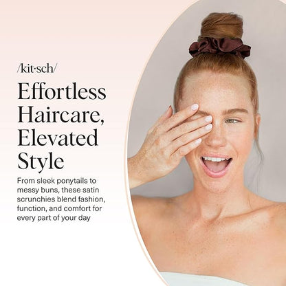 Kitsch Satin Scrunchies for Women - No Crease Hair Ties for Girls | Scrunchies For All Hair Types and Textures, Perfect for Day or Night | Ideal Gifts for Women - 5 Pcs, Cameo