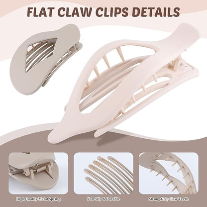 Lourny Flat Hair Clips for Women, 6PCS Flat Claw Clips for Thin Hair Lightweight Non-Slip Claw Clips for Women