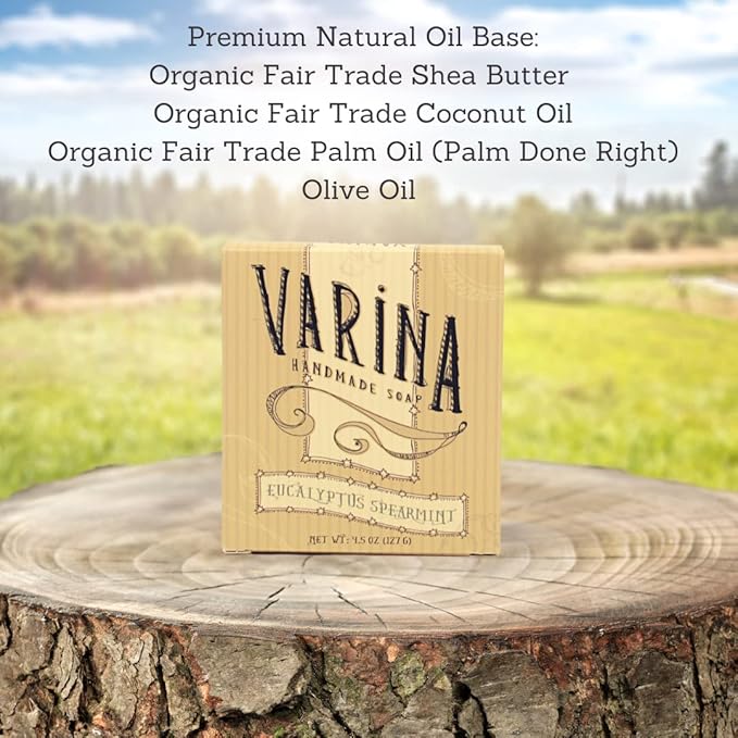 Organic Eucalyptus Spearmint Bar Soap - Gentle Cleansing for Sensitive Skin, Herbal and Mint - 3 Pack