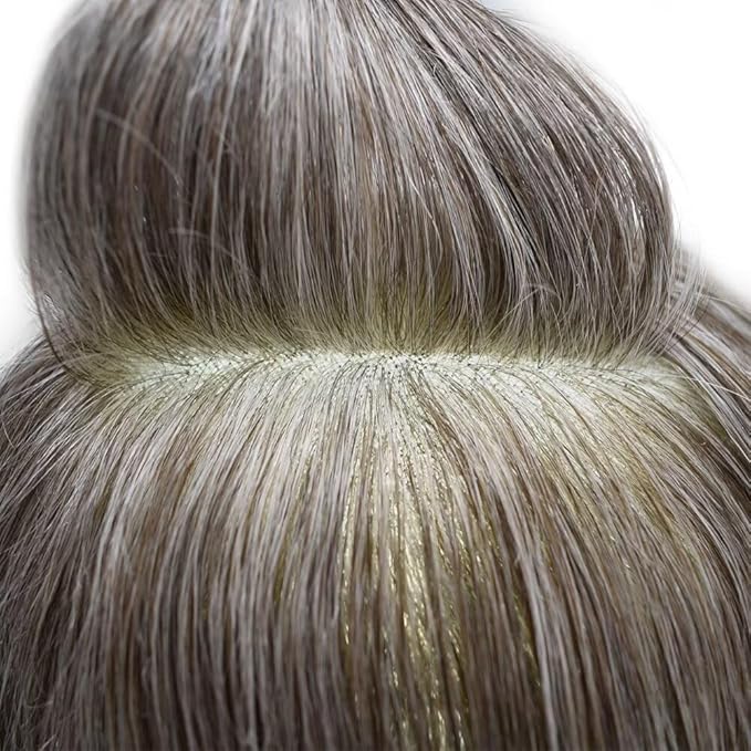 FACE MIRACLE Lace Front Mens Toupee Human Hair System Swiss Lace Center Toupee for Men Thin Skin PU Around Hair Replacement System V-Looped Mens Hair Wig Units 6"X9" #365 Dark Brown with 65% Gray