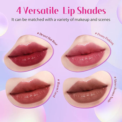 bayfree Tinted Lip Oil Stain Set, Hydrating High Shine Lip Gloss Set, Long-Lasting Bright Color Lipgloss for Dull Lips, Weightless & Non-Sticky, Vegan Korean Makeup, Crystal Finish