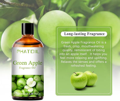 PHATOIL 3.38FL.OZ Green Apple Fragrance Oils for Aromatherapy, Essential Oils for Diffusers for Home, Perfect for Diffuser, Yoga, DIY Candle and Soap Making - 100ml