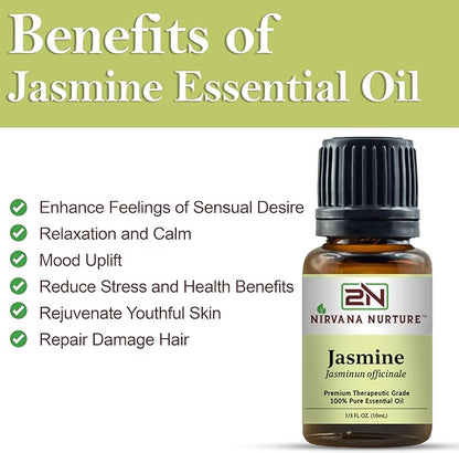 Jasmine Essential Oil 100% Pure Premium Therapeutic Grade, Undiluted - Aromatherapy Diffuser for Calm and Relaxation, Skin Care, Hair Care