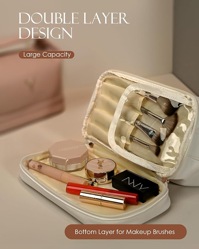 Gifts for Women, Monogrammed Makeup Bag with Handle, Initial Double Layer Cosmetic Bag with Makeup Brush Organizer, Appreciation Gifts for Women, Gifts for Friends Female Mom