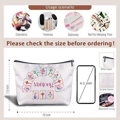 Chinoiserie Chinese Mahjong Makeup Bag, Mah Jong Gifts for Women Cosmetic Bags, Gifts for Mahjong Players Lovers Makeup Zipper Pouch