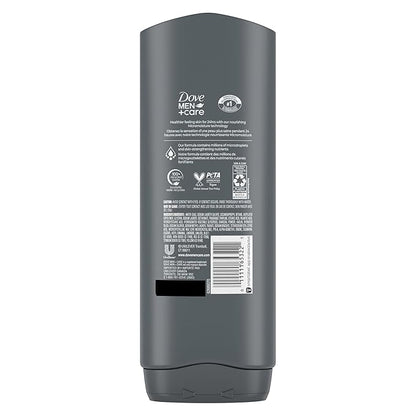 DOVE MEN + CARE Elements Body Wash Charcoal + Clay, Effectively Washes Away Bacteria While Nourishing Your Skin, Gray, 18 Fl Oz (Pack of 2)
