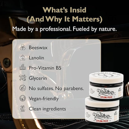 Styling Paste – Medium Hold with Flexible Control and Natural Shine – Enriched with Beeswax & Pro-Vitamin B5 – 3.4 oz (2-pack, Tobacco Vanilla)