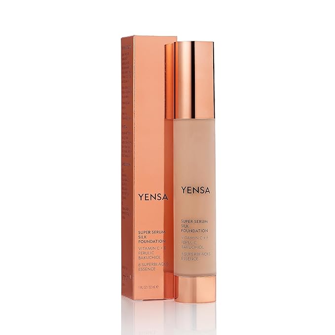 YENSA Serum Foundation Makeup - Super Silk Full Coverage Foundation Enriched with Peptides, Vitamin C & Ferulic Acid to Help Reduce Fine Lines, Wrinkles & Dark Circles - Light 1 (1 oz)
