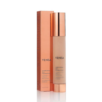 YENSA Serum Foundation Makeup - Super Silk Full Coverage Foundation Enriched with Peptides, Vitamin C & Ferulic Acid to Help Reduce Fine Lines, Wrinkles & Dark Circles - Light 1 (1 oz)