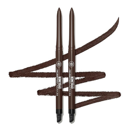 Revlon ColorStay Pencil Waterproof Eyeliner, Smudge-Proof, Eye Makeup with Built-In Sharpener, Stocking Stuffer for Women, 202 Black Brown, 2 pack