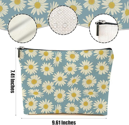 4 Packs Daisy Flowers Makeup Bag Daisy Gifts Floral Wildflower Cosmetic Bag Friend Friendship Gifts for Women Girls Sister Botanical Travel Organizer Zipper Pouch Christmas Thanksgiving Birthday Gift