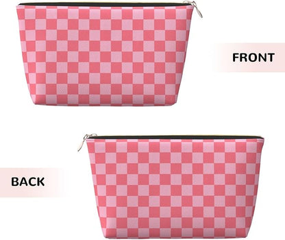 Womens Leather Makeup Bag Cosmetic Bag Travel Toiletry Bags Make Up Bags for Women Adult (Elegant Pink)