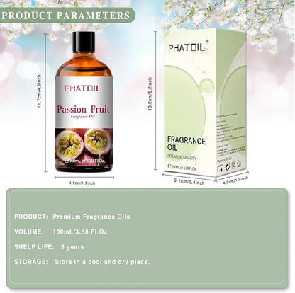 PHATOIL 3.38FL.OZ Passion Fruit Fragrance Oils for Aromatherapy, Essential Oils for Diffusers for Home, Perfect for Diffuser, Yoga, Skin Care, DIY Candle and Soap Making - 100ml
