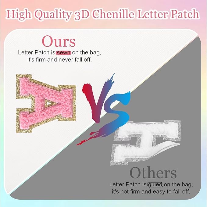 Small Personalized Letter Makeup Bag, Cute PU Leather Chenille Letters Cosmetic Bag Travel Makeup Pouch, Preppy Travel Organizer Zipper Pouch for Women&Girls（WhitePink-J）