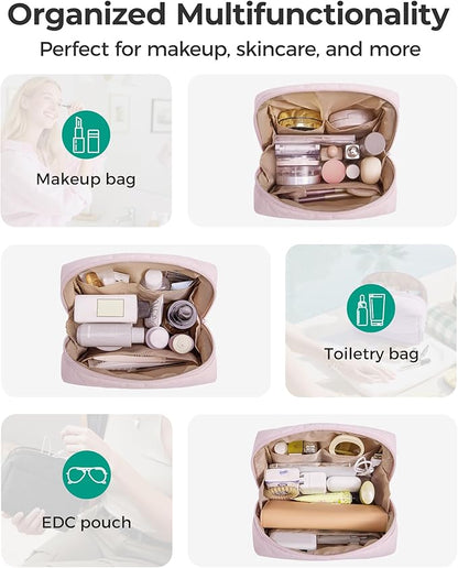 BAGSMART Travel Makeup Bag, Wide Opening Cosmetic Bag Compact & Spacious, Water-Resistant Travel Organizer Pouches for Women (Black)
