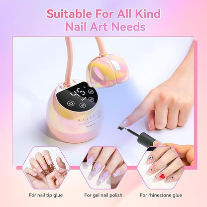 Makartt UV LED Nail Lamp - Gooseneck UV Light for Nails Cordless Rechargeable USB 39W Dryer LED Lamp with Auto Sensor 4 Timer Settings Fast Curing for Nail Art Polish (Glazed Pink)