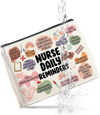 Nurse Gifts Makeup Bag, Inspirational Gifts for New Nurse Practitioner, Daily Reminders Zipper Makeup Pouch
