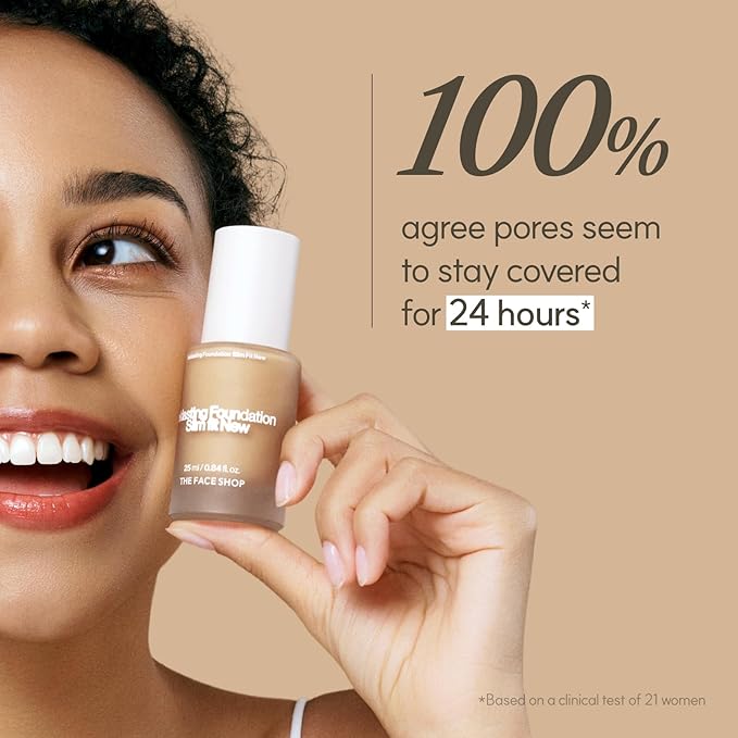 THE FACE SHOP Ink Lasting Liquid Foundation, Full Coverage, 72‑Hour Wear Semi‑Matte Finish, Makeup with Bakuchiol, W120 Cashew, 0.84 Fl. Oz.