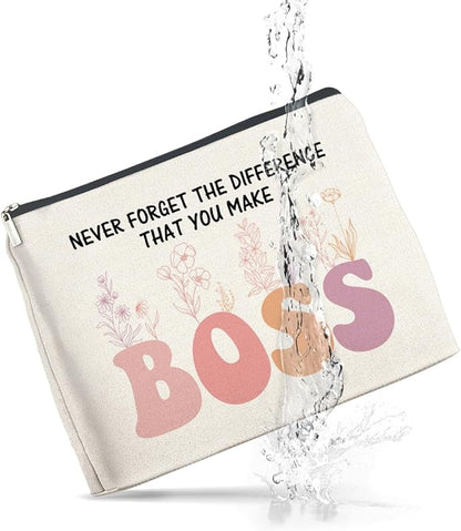 Makeup Bag - Thank You Gifts for Boss Lady, Appreciation Gift for Female Boss - Never Forget the Difference She Makes - Cosmetic Bag with Zipper Makeup Pouch