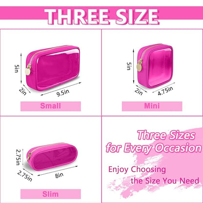 Clear Small Makeup Bag with Zipper, Nylon&PVC Cosmetic Travel Bag Preppy TSA Approved Toiletry Bag for Women Girls, Transparent Waterproof Makeup Pouches Cute Travel Bag for Purse(Small-Hot Pink)