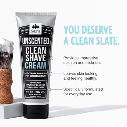 Pacific Shaving Company Clean Shaving Cream - Shea Butter + Vitamin E Shave Cream for Hydrated Sensitive Skin - Clean Formula for a Smooth, Anti-Redness + Irritation-Free Shave Cream (7 Oz, 2 Pack)