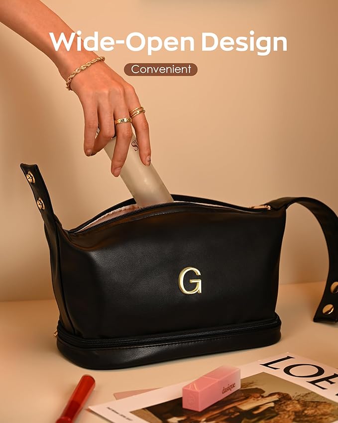 Personalized Teen Girl Gifts, Personalized Makeup Bag with Handle, IGifts for Young Women Cosmetic Bag with Makeup Brush Organizer, PU Leather Travel Toiletry Bag, Gifts for Friends Female
