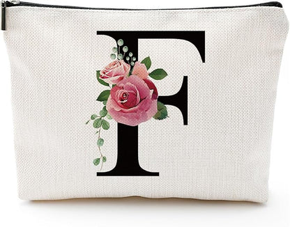 Initial A-Z Personalized Letter Makeup Bag, Monogrammed Bridesmaid Gifts/Presents Cosmetic Bag, Portable Stationery Storage Organizer Pouch, Friendship Love Travel Makeup Bags
