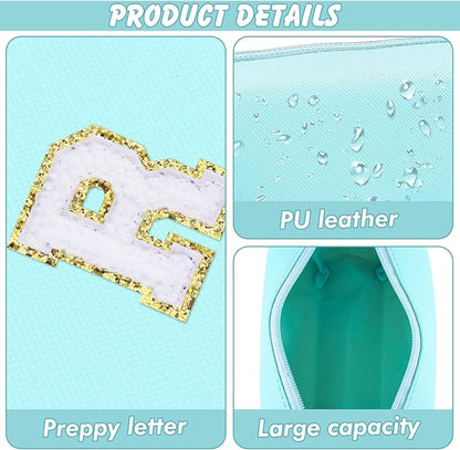 Gifts for Girls Initial Makeup Bag Personalized Cosmetic Bag with Zipper Cute Travel Toiletry Bag Waterproof PU Preppy Makeup Pouch Birthday Gift for Teen Girls Women(Blue R)