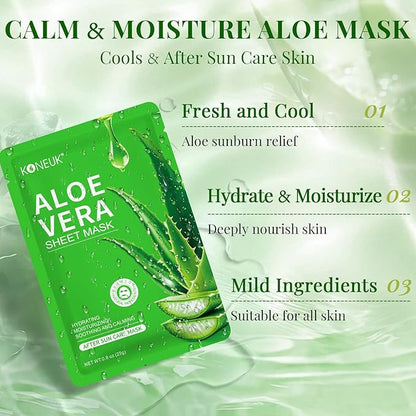 30 Pack Aloe Vera Hydrating Face Masks Skincare, Moisturizing & Soothing Sheet Face Mask for Skin Care, Bulk Aloe Face Masks for After Sun Care and Sunburn Relief