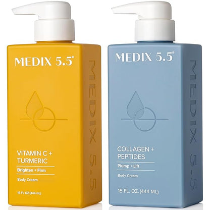 Medix 5.5 Vitamin C Lotion + Collagen Cream Anti Aging Moisturizer Skincare Set, Collagen Lotion Targets Wrinkles, Sagging Skin, Crepey Skin, Vitamin C Cream Brightens & Hydrates Dry Skin, Bundle