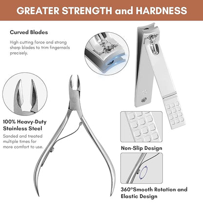 Manicure Set, FAMILIFE Professional Manicure Kit Nail Kit Mens Grooming Tools Pedicure Tool 9PCS Gifts for Men Boyfriend Stainless Steel Nail Clipper Set Leather Case Brown