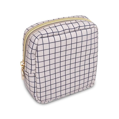 Mini Makeup Pouch for Purse, Nylon Travel Toiletry Organizers Small Cosmetic Bag for Women Girl, Checkered Cute Zipper Coin Purse Preppy Storage Bag for School Work(Mini-Checkered)