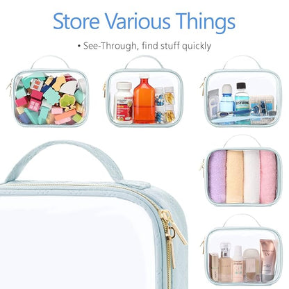PACKISM TSA Approved Toiletry Bag, 3 Pack Clear Makeup Bags with Handle Large Opening, Clear Toiletry Bags Fit Carry-on Travel Essentials, Quart-sized Travel Bags for Toiletries, Multicolor