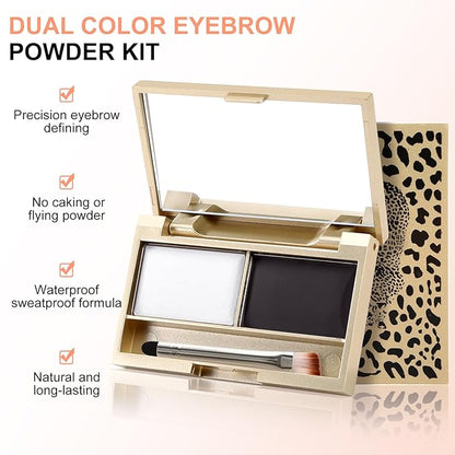 Boobeen Eyebrow Powder Kit, 2-color Waterproof Eyebrow Palette Makeup to Definer & Filler Brows, Eyebrow Color Powder Shape Natural Looking Brow - with Mirror Brush