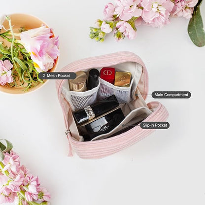 LETGO Birthday Gifts for Women Small Personalized Initial Monogram Makeup Bag,Preppy Corduroy Makeup Bags Travel Toiletry Bag Cute Pouch Purse for Her Mom Girlfriend Wife Sister Teacher Bridesmaid