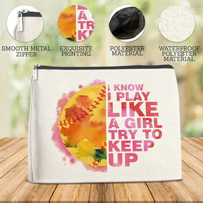 Softball Gifts: Makeup Bag for Her, Coach & Player Gifts - Cosmetic Travel Bag Pouch