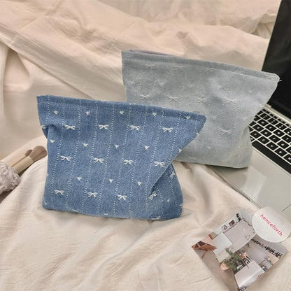 PAZIMIIK Makeup Bag Large Cotton Zipper Pouch for Purse Travel Canvas Make Up Organizer for Women Cosmetic,Jean Blue