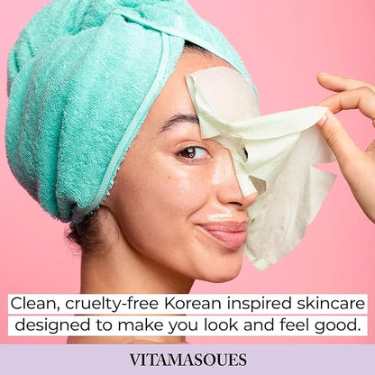 Vitamasques Hydrating Face Masks Electrolyte Watermelon - 7 Pack Korean Sheet Masks for Moisturizing, Plumping & Boosting Elasticity - Vegan Facial Mask Skincare with AHA, BHA, PHA & Niacinamide