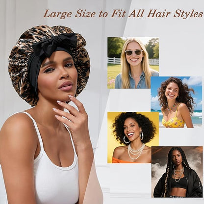 Satin Hair Bonnet for Sleeping Women, Double Layer Silk Bonnets for Women with Tie Band, for Braids Curly Long Hair