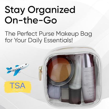 Clear Mini Makeup Bag - Small Cosmetic Pouch for Purse - Travel Case (White)