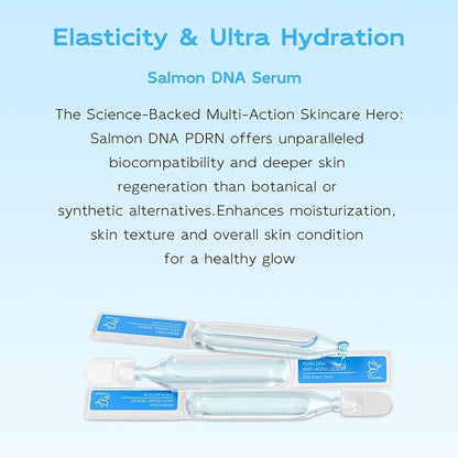 Salmon DNA PDRN Anti-Aging Serum, 5000ppm Salmon Egg DNA Ampoule, 2000ppm Collagen, Glutathione, Niacinamide & 6 Hyaluronic Acids, Korean Skincare for Wrinkles & Radiance,0.05 fl.oz x 30e