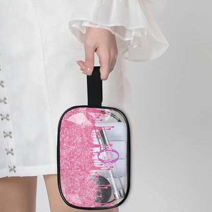 Customized Travel Makeup Toiletry Bag, PVC Transparent Waterproof Large Cosmetic Bag Makeup Shaving Bag Organizer Case, Hot Pink Curtain Glittery